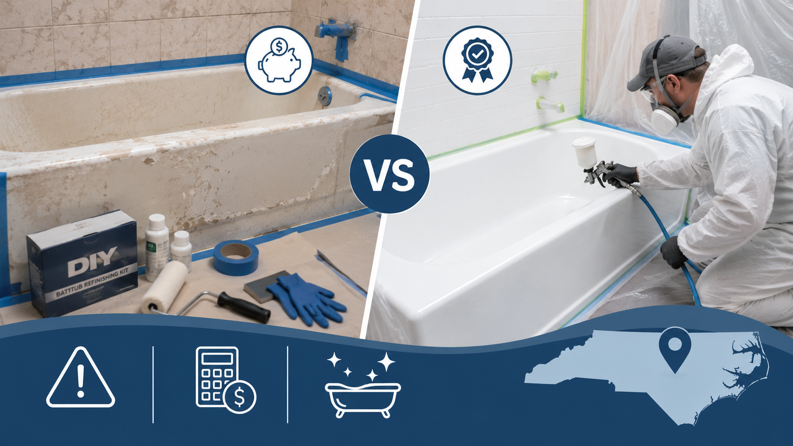 DIY vs Professional Bathtub Refinishing in North Carolina: Risks, Costs & Results