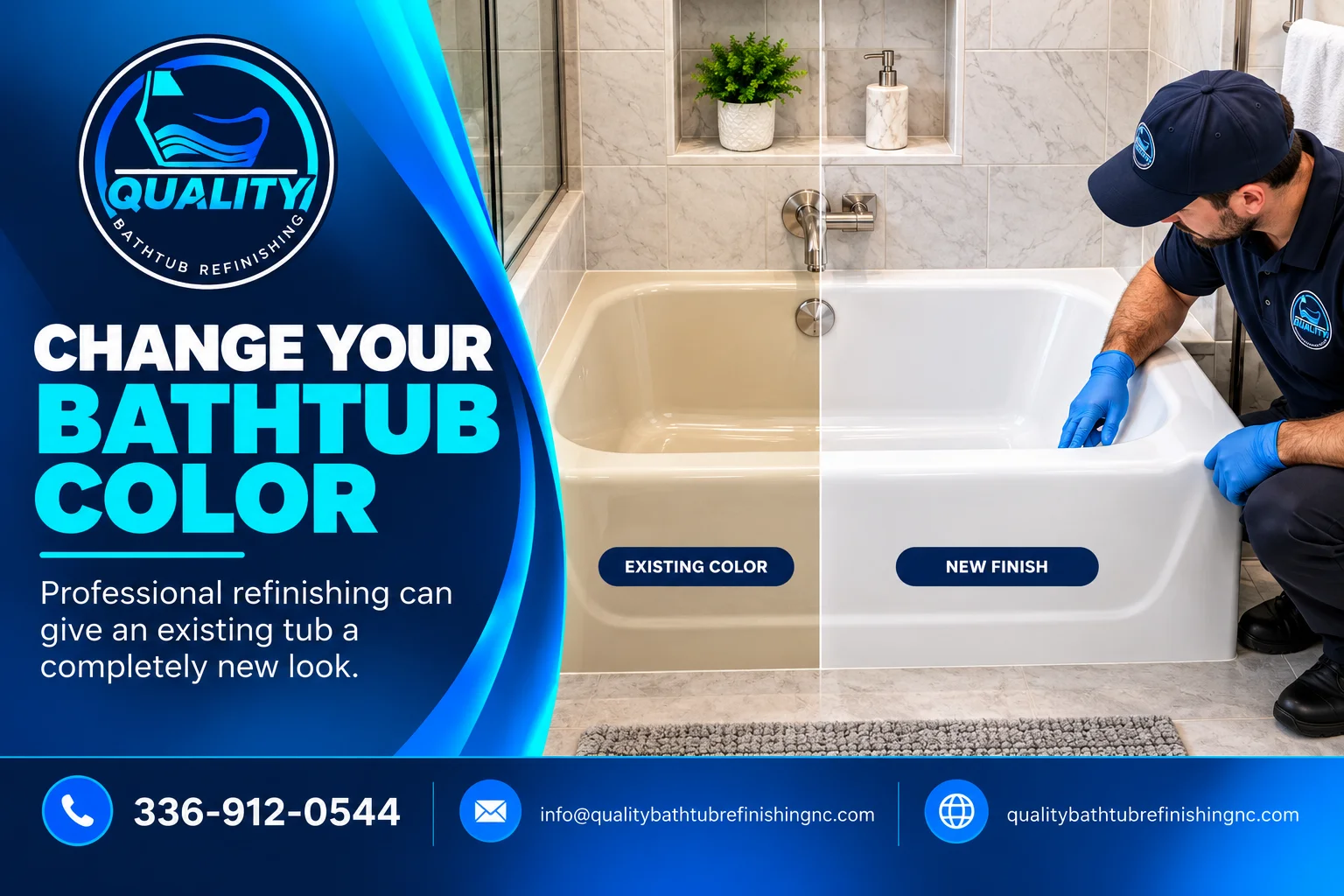 Beige bathtub changed to a clean white finish through professional bathtub refinishing.