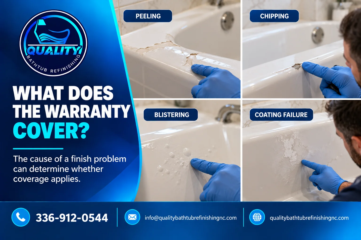 Homeowner reviewing written bathtub refinishing warranty terms including coverage and exclusions.