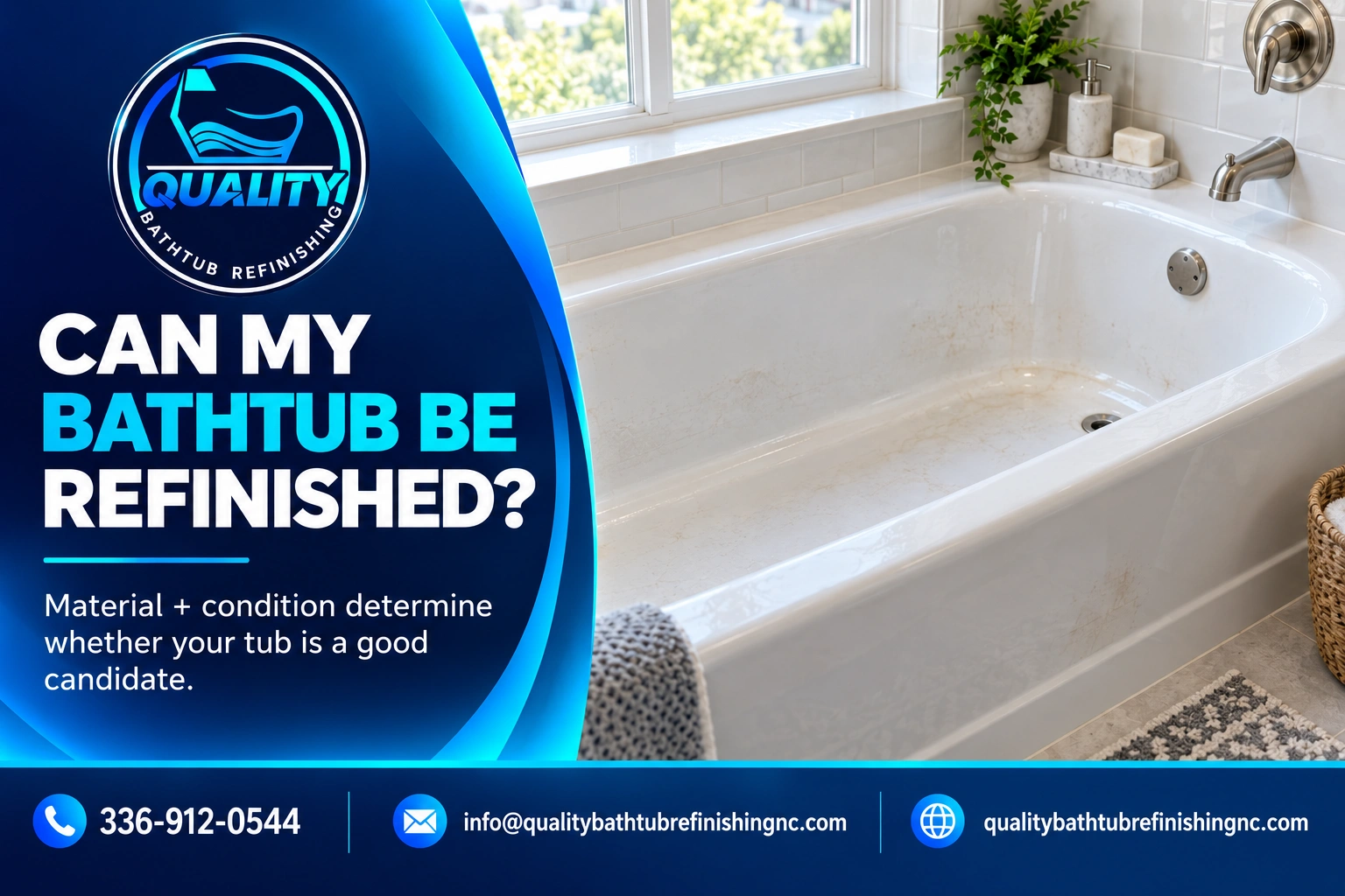 Structurally sound white bathtub illustrating how material and condition affect refinishing suitability.