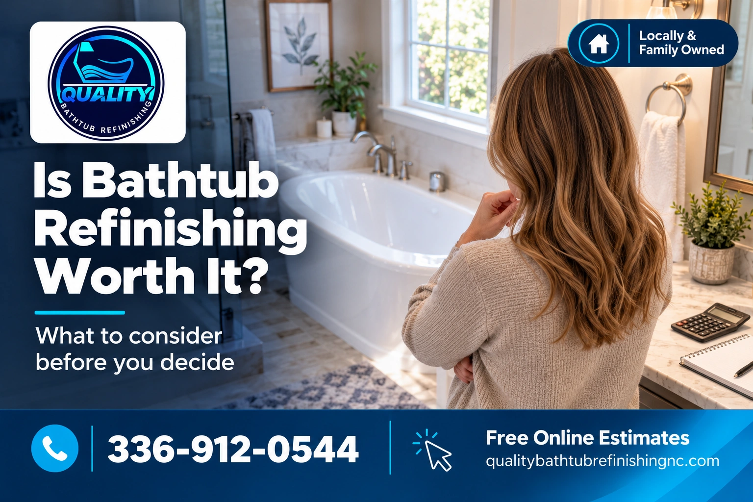 Homeowner considering whether bathtub refinishing is worth it in a North Carolina home
