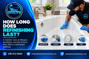 Homeowner using gentle non-abrasive care to help a refinished bathtub finish last longer.
